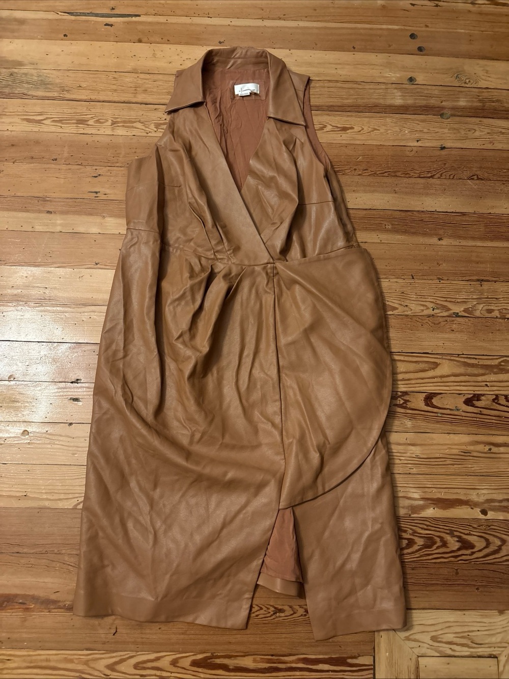 NWOT Anthropologie Faux Leather Sleeveless V-Neck br Midi Dress Brown Sz 22W